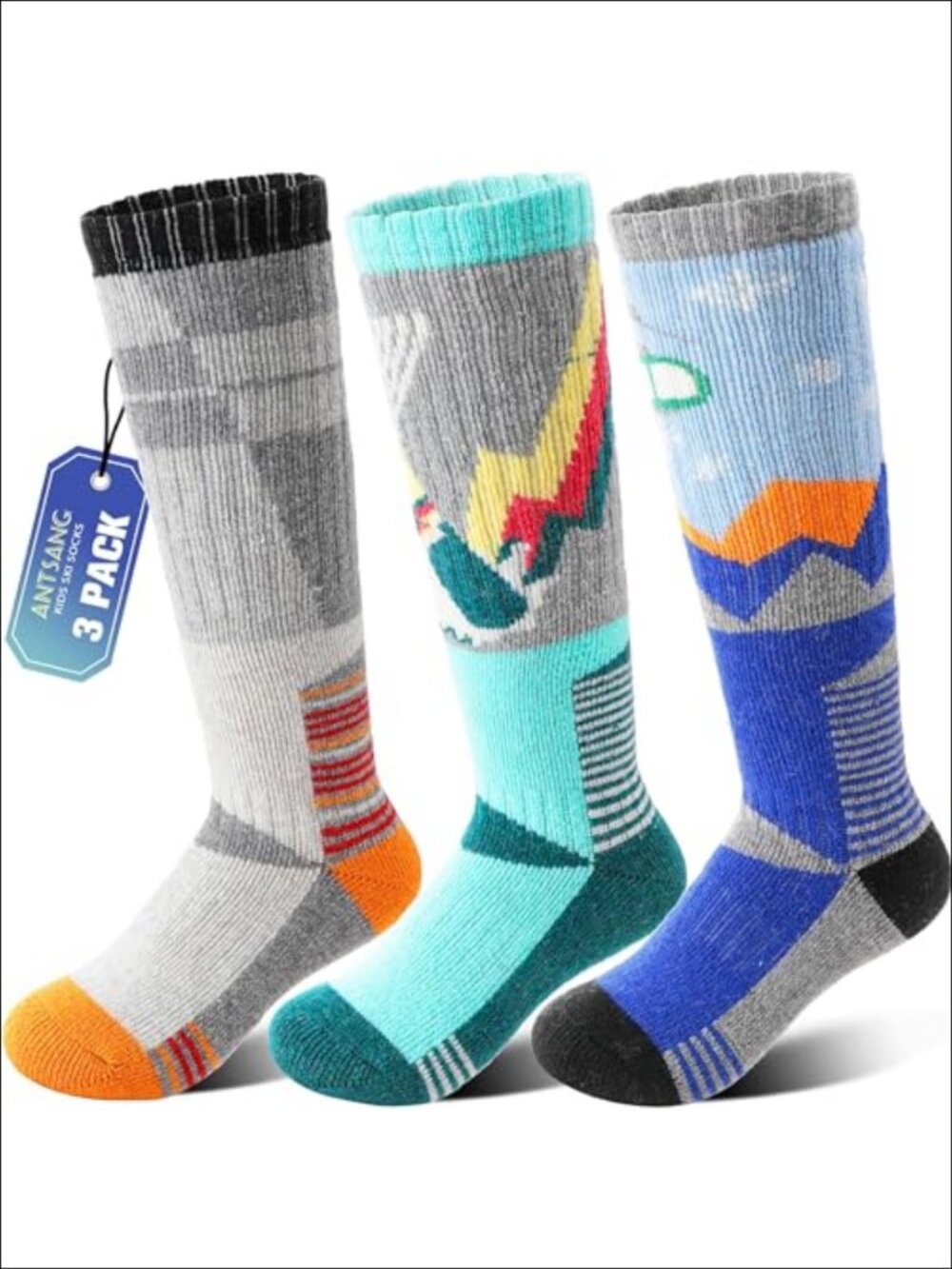 Kids Merino Wool Ski Socks 3 Pairs Thermal Warm Knee High Boys Girls